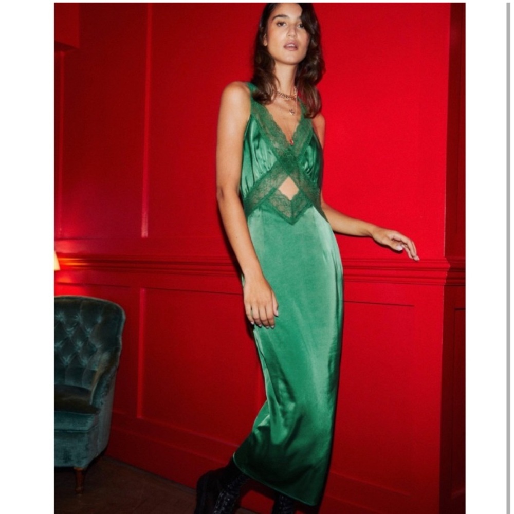 Nasty Gal Green Satin Dress